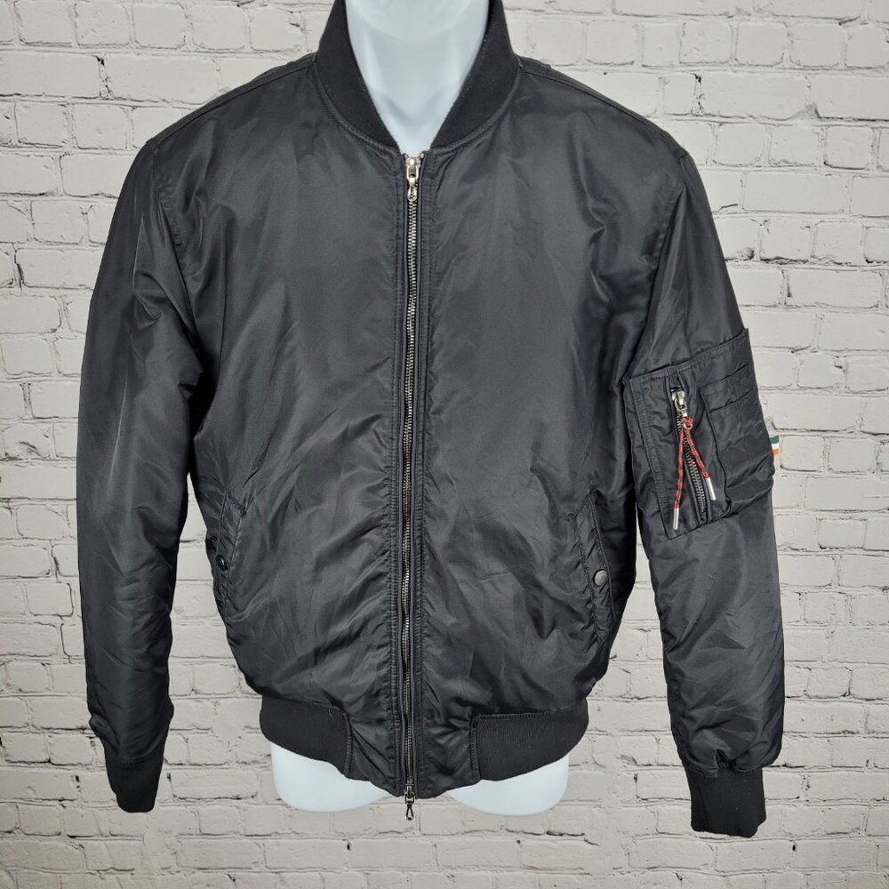 August Mcgregor Black Nylon Full Zip Inner Pocket Bomber Jacket Size Small S